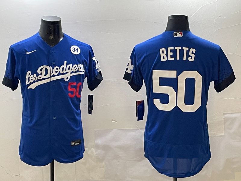 Men Los Angeles Dodgers #50 Betts Blue City Edition Elite Nike 2025 MLB Jersey style 4